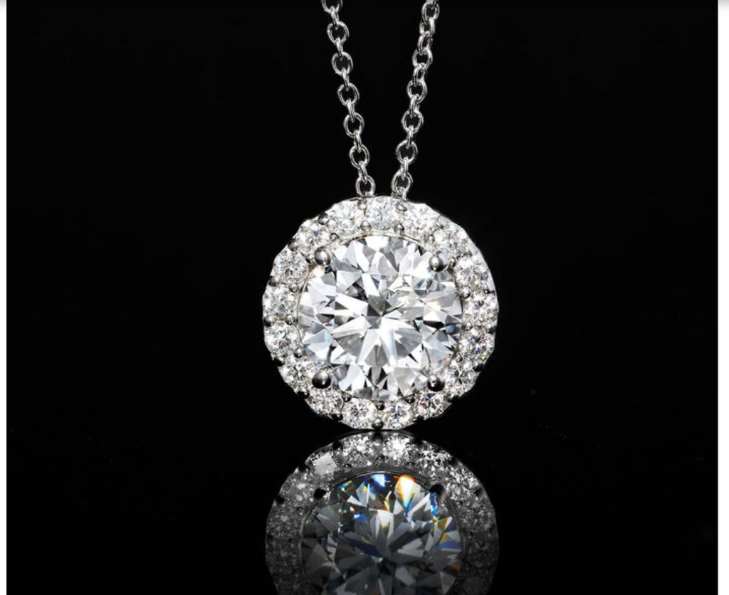 Certified Lab Grown 14kt White Gold Halo Diamond Necklace