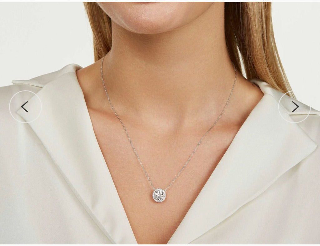 Certified Lab Grown 14kt White Gold Halo Diamond Necklace