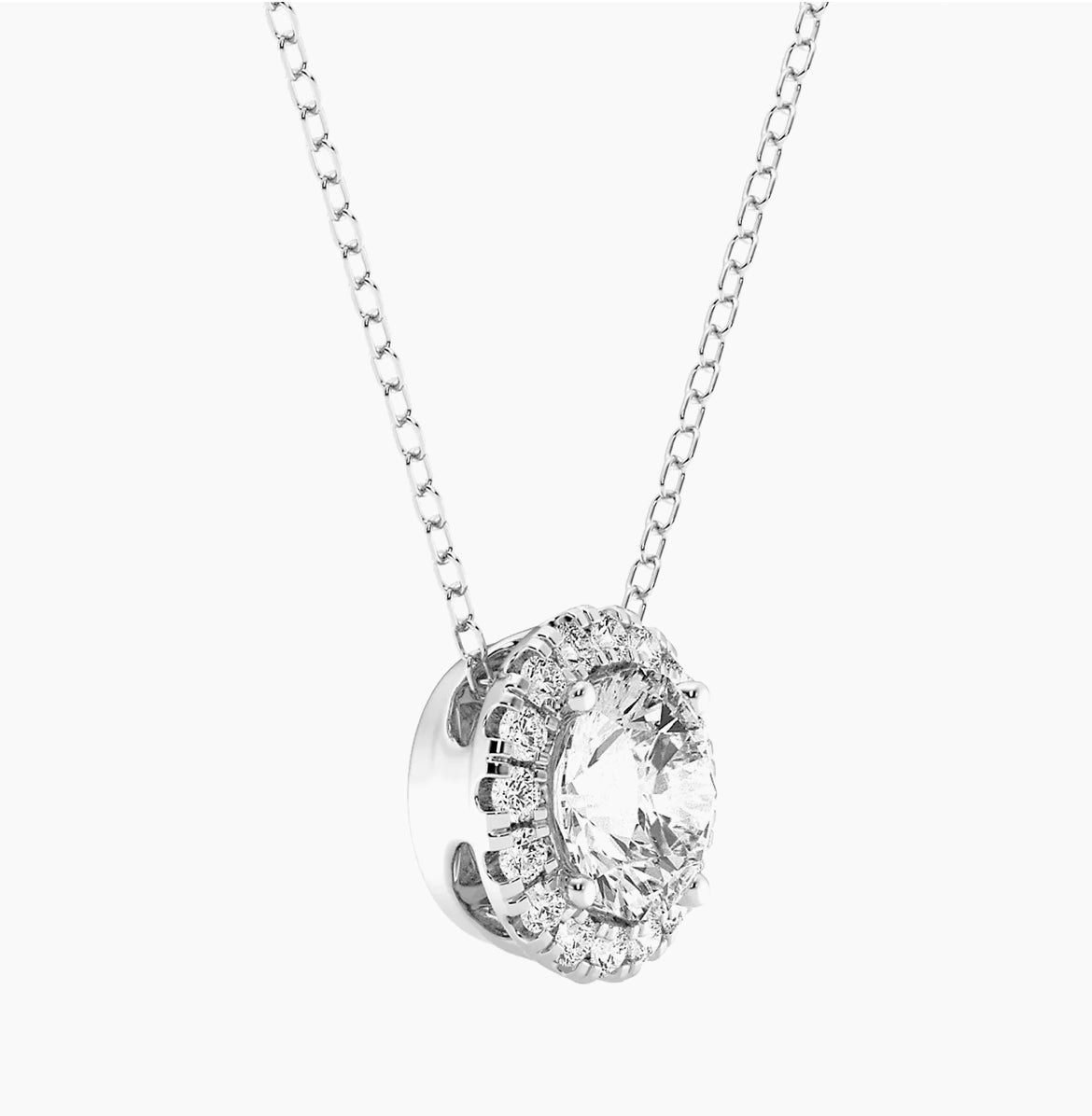 Certified Lab Grown 14kt White Gold Halo Diamond Necklace