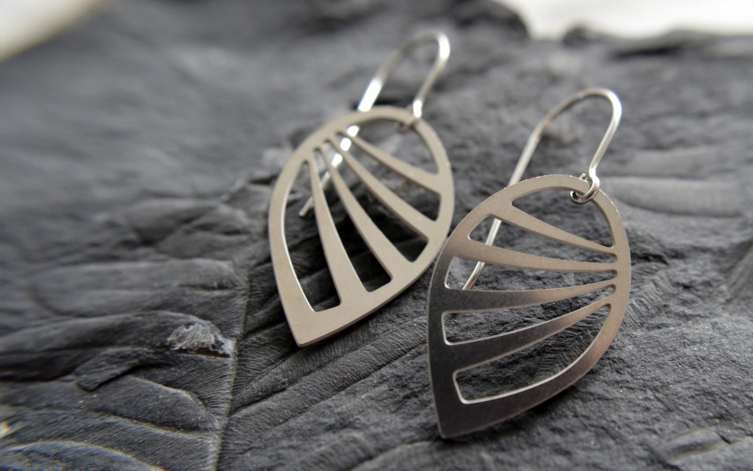 Stainless Steal Leaf Wing Earrings